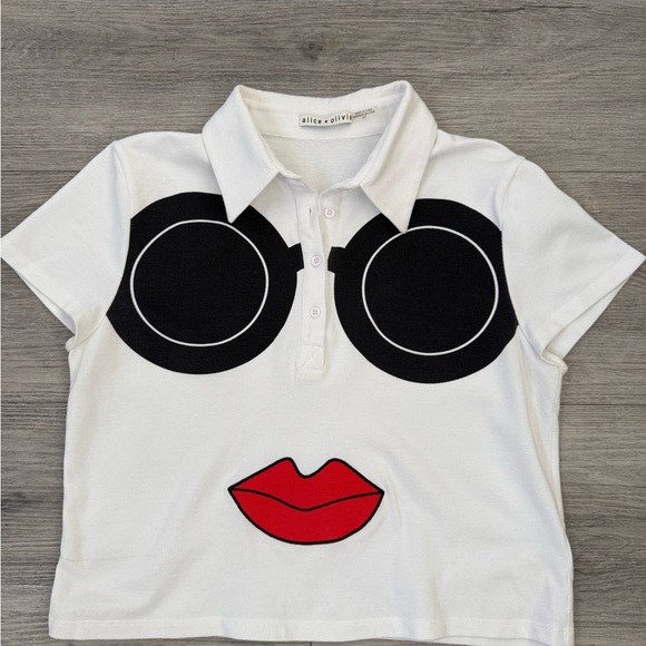 Alice + Olivia Marsha Stace Cropped Face Polo Size Large - Picture 2 of 10
